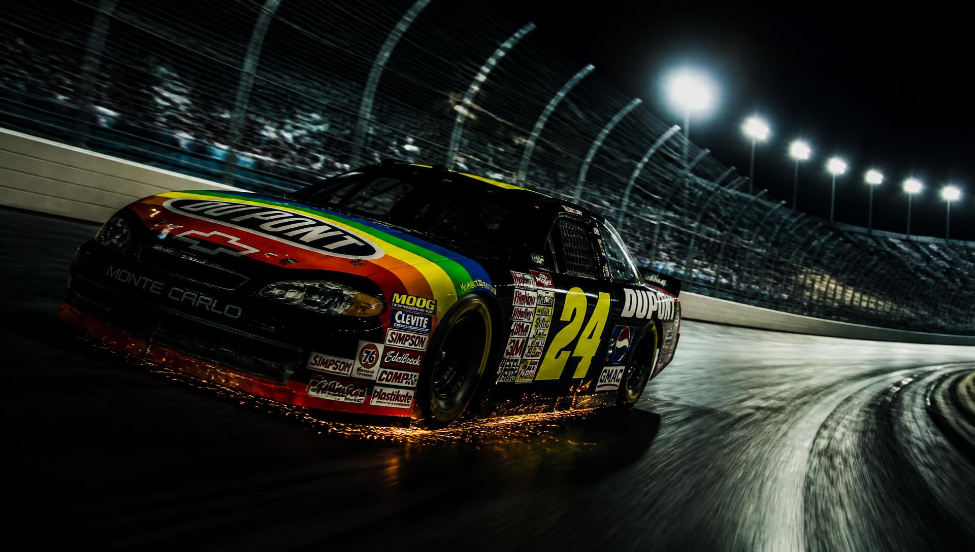 Number 24 stock car racing under the lights